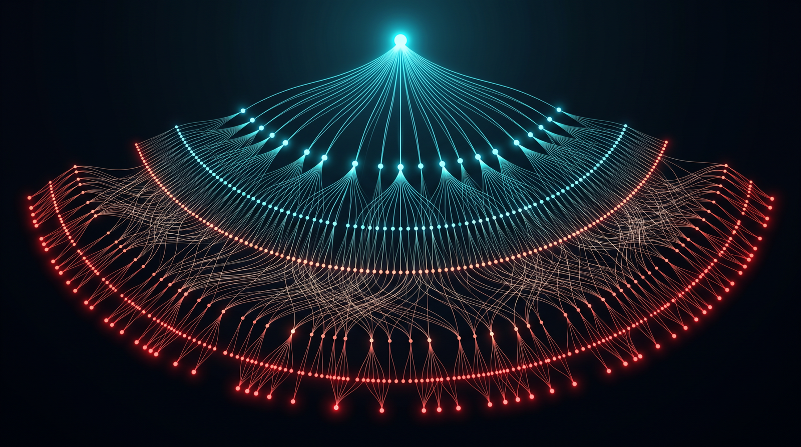 A dependency tree visualization on a dark background showing one root package connected to dozens of immediate dependencies, each connecting to dozens more, the tree fanning out to hundreds of leaf nodes in a dense web.