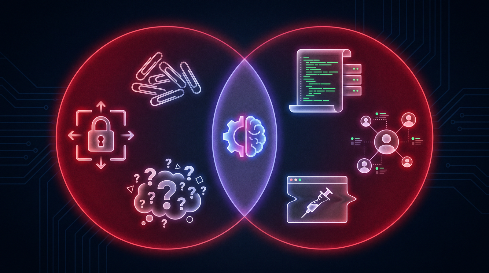 A Venn diagram on a dark background with two circles, one labeled 'AI safety orgs' and one labeled 'AI deployment teams', the circles barely overlap, suggesting almost no shared concerns.