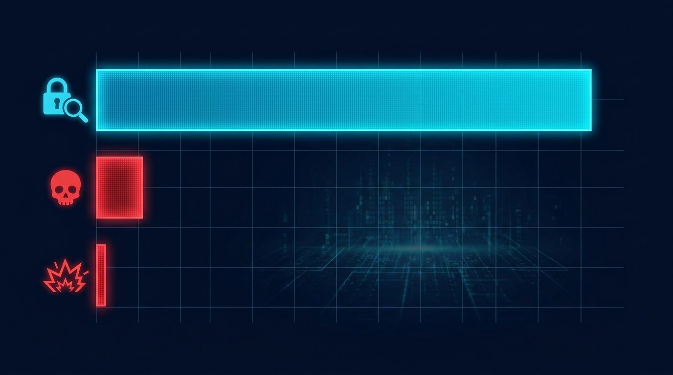 A Q2 2026 vulnerability chart with 18,400 CVEs, 22 percent YoY, three categories, dark navy background, cyan and red.