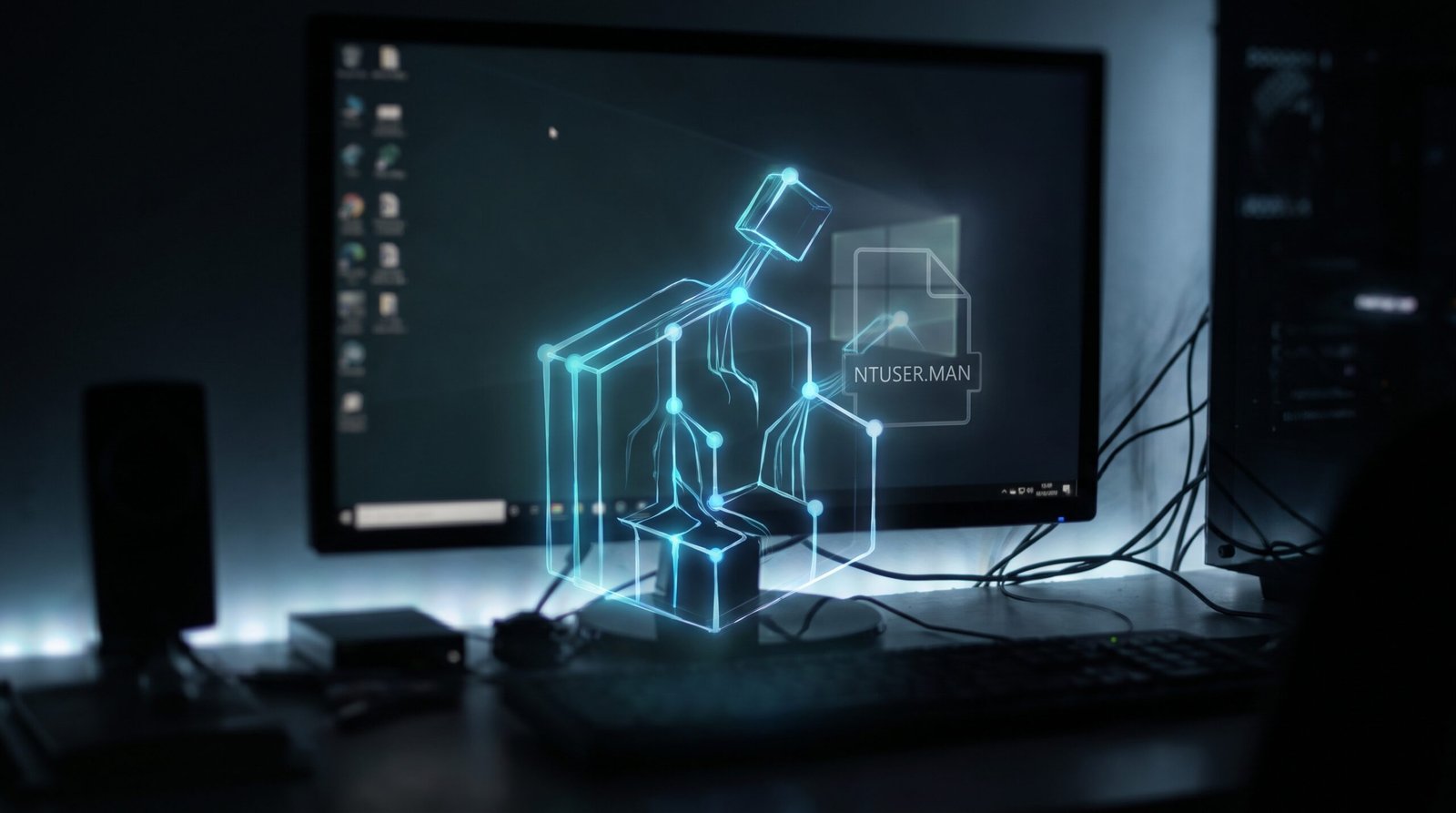 A Windows process tree visualisation on a dark desktop, showing an unusual parent-child relationship between a Python process and a Microsoft Edge process highlighted in a thin red boundary. Dark technological noir still life.