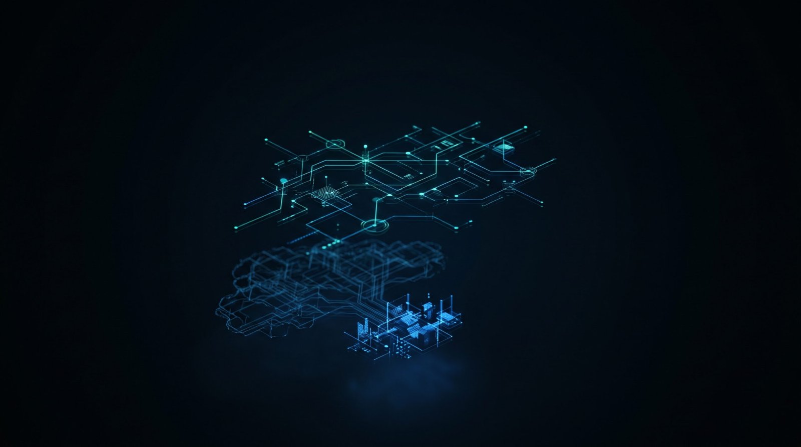 Dark cinematic editorial image for A Weekend Migration: Replacing One Cloud Service With a Self Hosted Alternative - abstract cyan and electric blue digital composition in deep black, hacker aesthetic, no text no logos