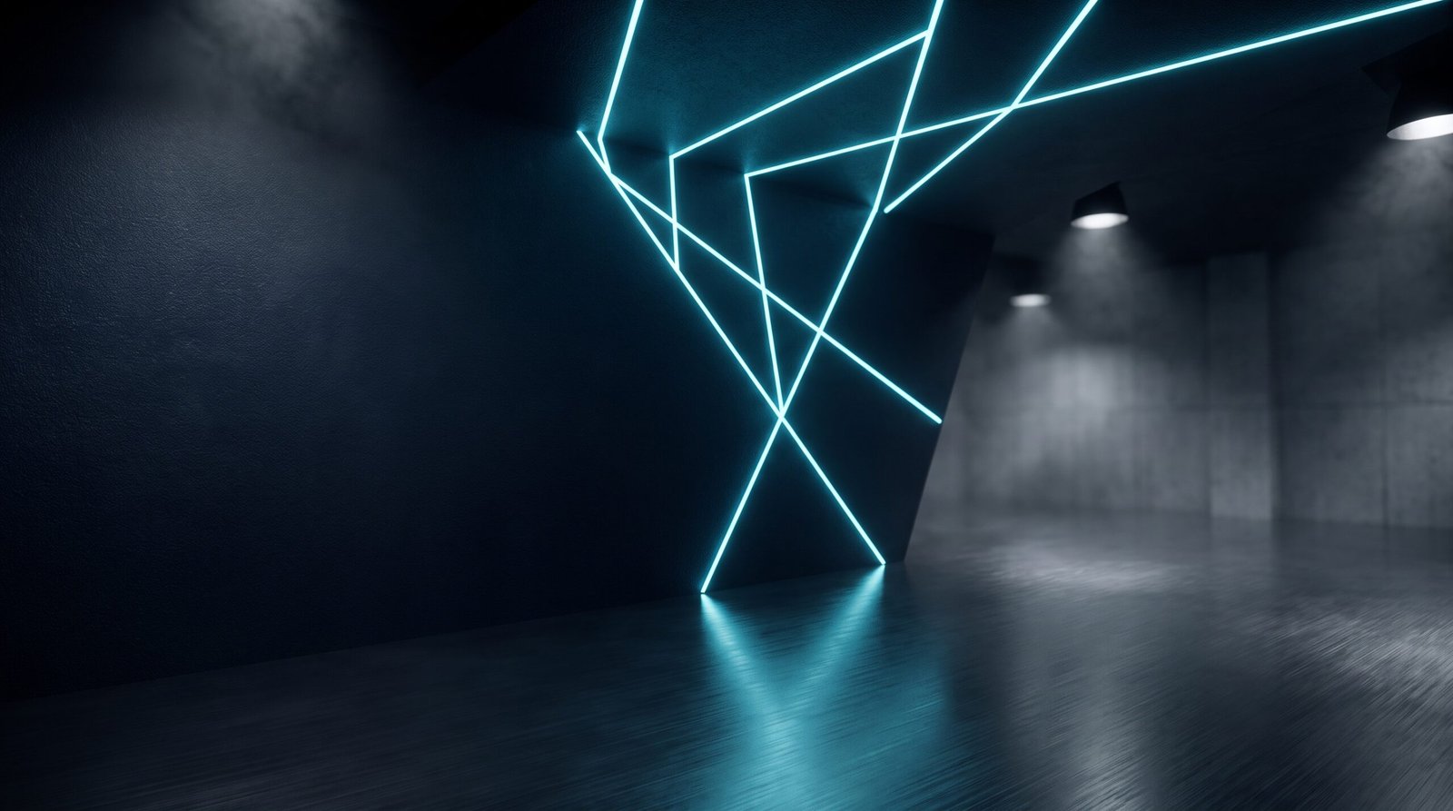 Abstract EDR vs XDR as glowing cyan converging lines on a dark navy surface, dramatic chiaroscuro lighting from above.