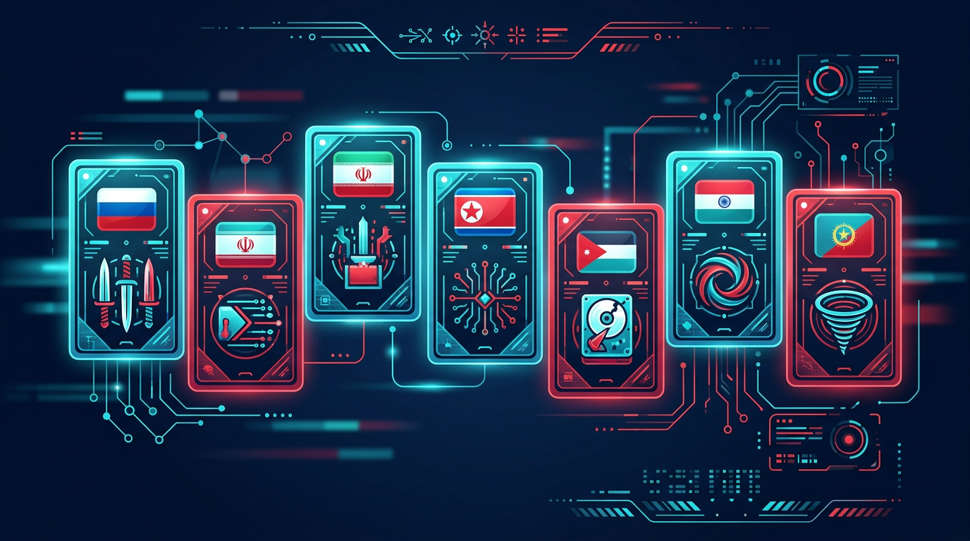 Wiper attack delivery patterns chart with disguised ransomware, supply chain compromise, and insider deployment as the three vectors, dark navy background, cyan and warm amber bars.