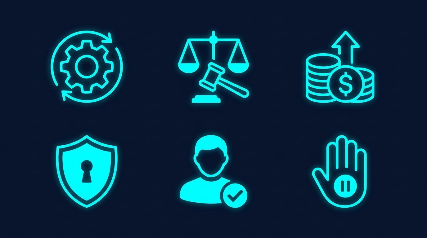 A data minimization flow chart with collection review, retention enforcement, access review as the three workstreams, dark navy background, cyan and orange.