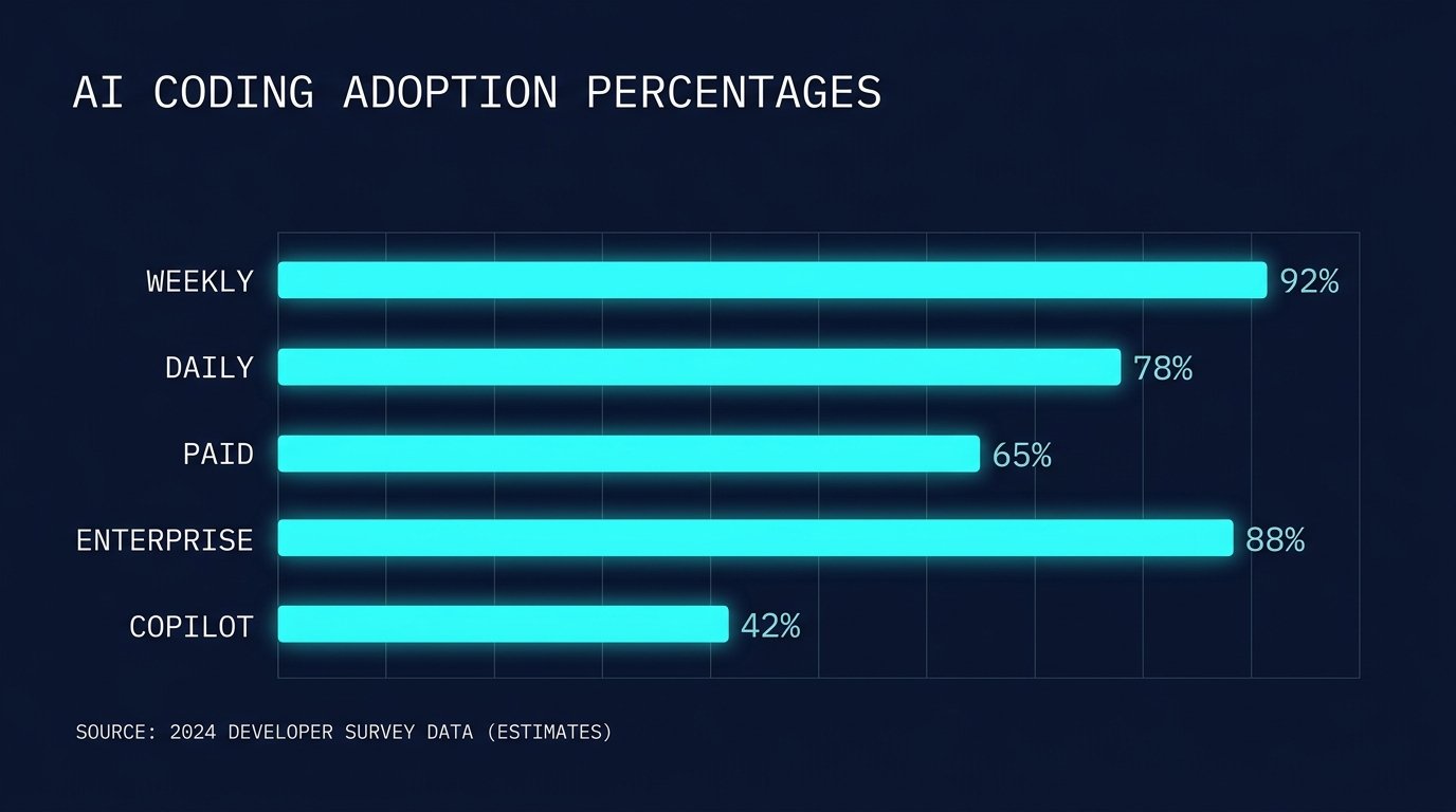 An AI coding market chart with standalone tools, IDE integrated, agentic tools as the three categories, dark navy background, cyan and warm amber.